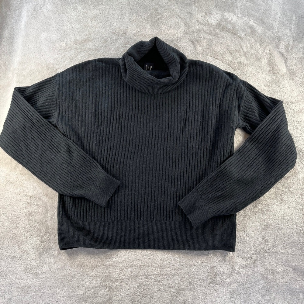 Gap Turtleneck Sweater Womens S Tall Black Ribbed Knit Drop Shoulder Pullover - Picture 3 of 11